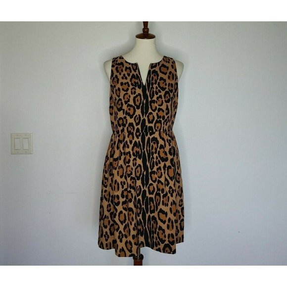 LOFT Dress 6 Leopard Animal Print Sleeveless Fit & Flare Tan & Black - Picture 2 of 8